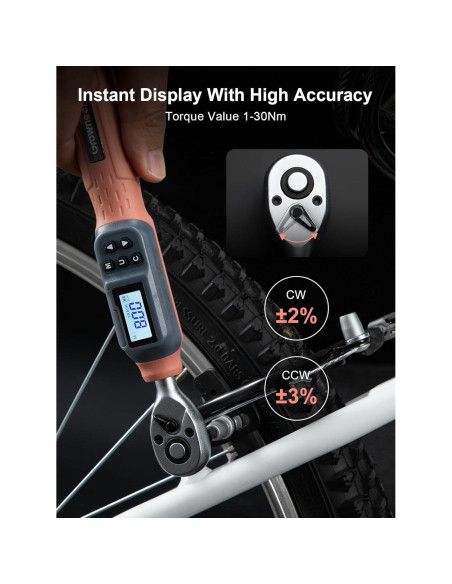 Llave de Torque Digital GROWNEER 1/4'' 1.5-30 Nm con Accesorios