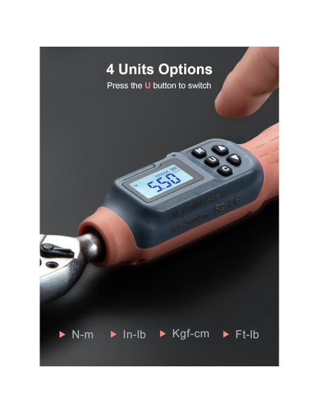 Llave de Torque Digital GROWNEER 1/4'' 1.5-30 Nm con Accesorios