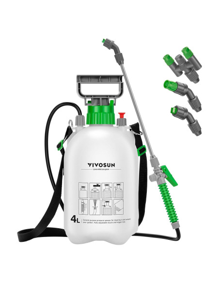 Pulverizador de Bomba VIVOSUN 4L con 3 Boquillas y Correa