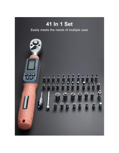 Llave de Torque Digital GROWNEER 1/4'' 1.5-30 Nm con Accesorios
