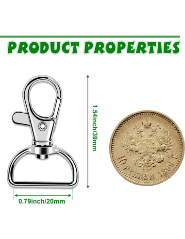 50 Ganchos Giratorios de Lanyard AUGSUN 19mm Plata