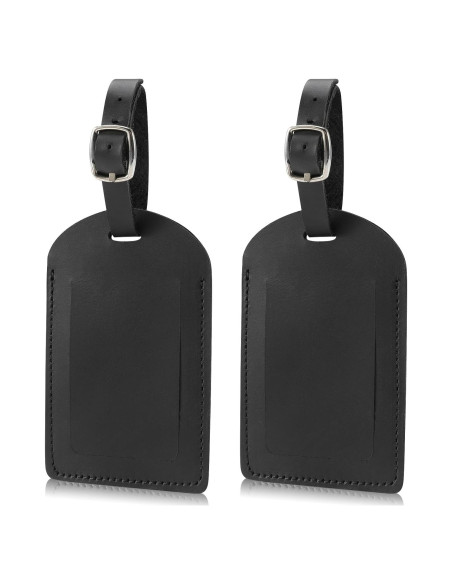Etiqueta de Equipaje de Cuero Genuino Ringsun - 2 Paquete Negro