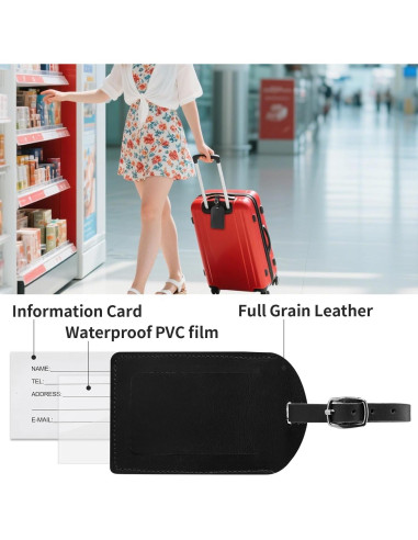 Etiqueta de Equipaje de Cuero Genuino Ringsun - 2 Paquete Negro