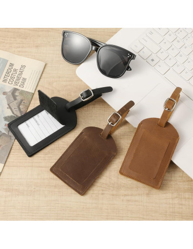 Etiqueta de Equipaje de Cuero Genuino Ringsun - 2 Paquete Negro