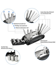 Kit de Herramientas para Bicicletas Pqzxrwnk 21 Pcs 16-en-1 2