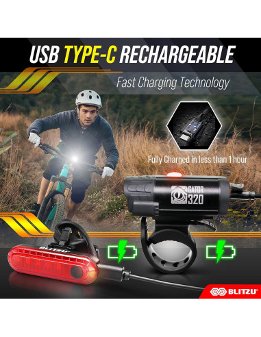 Juego de Luces para Bicicleta BLITZU Gator 320 LED USB-C