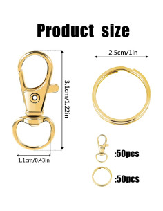 100 Ganchos de Clip Giratorios Dorados AUGSUN para Llaveros 2