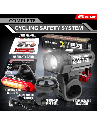 Juego de Luces para Bicicleta BLITZU Gator 320 LED USB-C