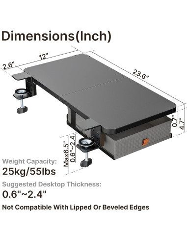Bandeja Extensora de Escritorio PEGZONE 61x30.5cm con Cajón Negro