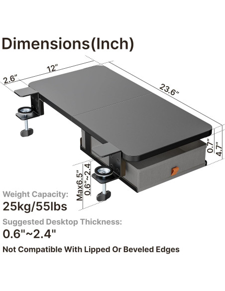 Bandeja Extensora de Escritorio PEGZONE 61x30.5cm con Cajón Negro