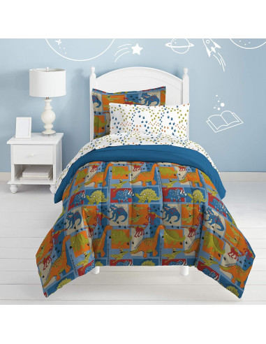 Juego de Edredón Individual Dream Factory Dinosaurios Azul