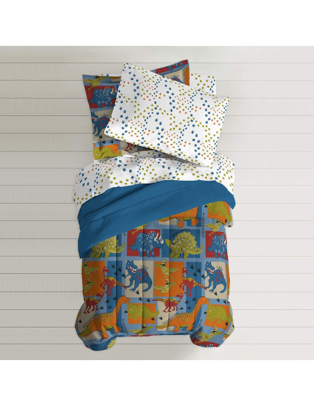 Juego de Edredón Individual Dream Factory Dinosaurios Azul