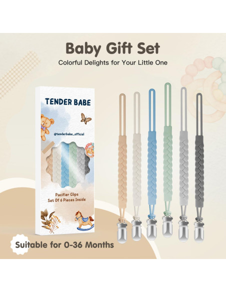 Clip de Chupete de Silicona Tender Babe - 6 Piezas, Seguro y Chic