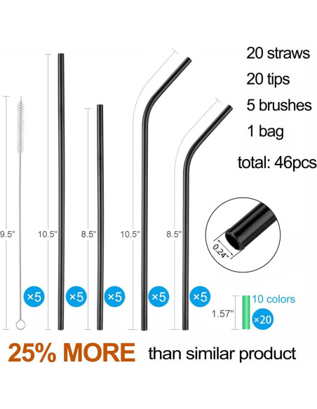 Set de 20 Pajitas Reutilizables de Acero Inoxidable MUTNITT