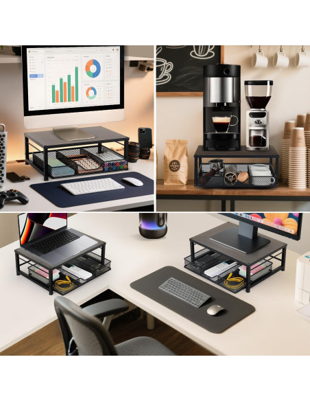 Soporte Elevador para Monitor Gugsey Negro 33x24.1cm con Cajón Soporte Elevador para Monitor Gugsey Negro 33x24.1cm con Cajón