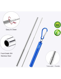 Paquete de 2 Pajitas Metálicas Reutilizables Doboli Telescópicas 2