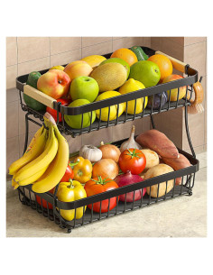Cesta de Frutas 2 Niveles Sevenblue con Soportes para Plátanos