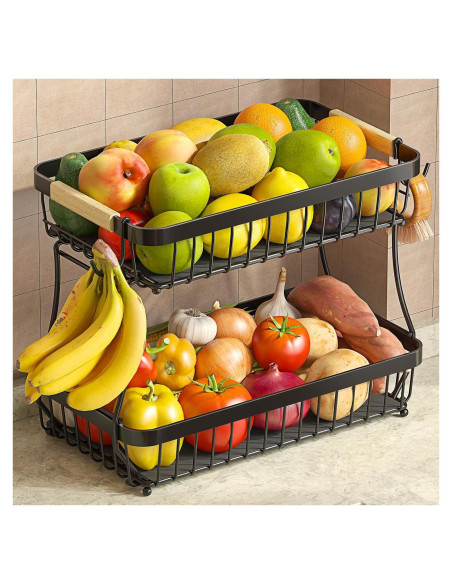 Cesta de Frutas 2 Niveles Sevenblue con Soportes para Plátanos
