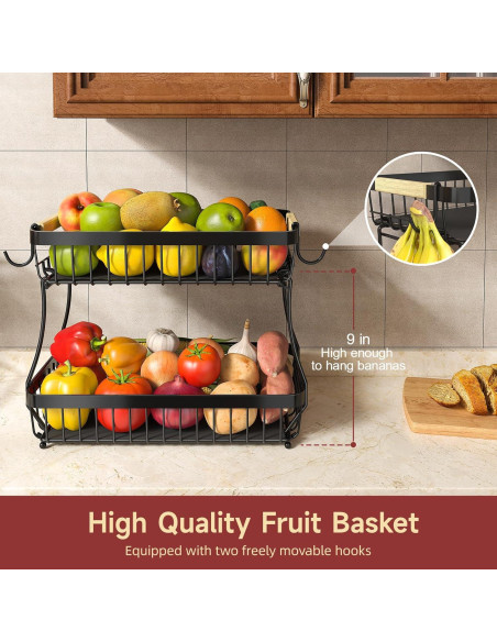 Cesta de Frutas 2 Niveles Sevenblue con Soportes para Plátanos
