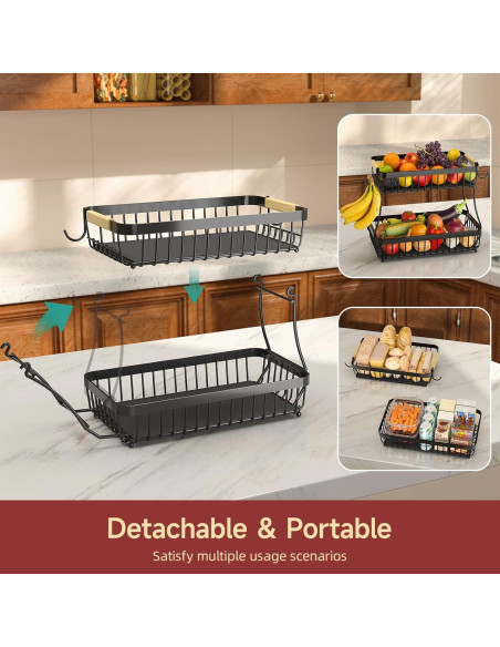 Cesta de Frutas 2 Niveles Sevenblue con Soportes para Plátanos