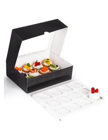 Cajas de Cupcakes VGOODALL 6PCS con Ventana Negras 33.5x24.9cm