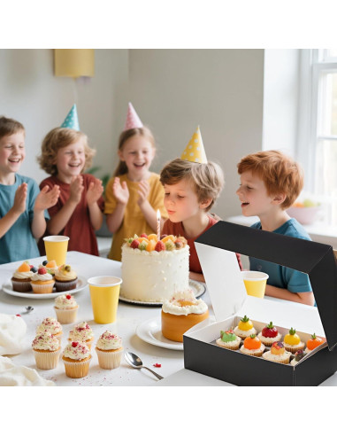 Cajas de Cupcakes VGOODALL 6PCS con Ventana Negras 33.5x24.9cm
