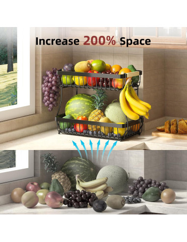 Cesta de Frutas 2 Niveles Sevenblue con Soportes para Plátanos