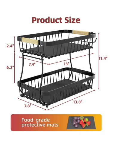 Cesta de Frutas 2 Niveles Sevenblue con Soportes para Plátanos