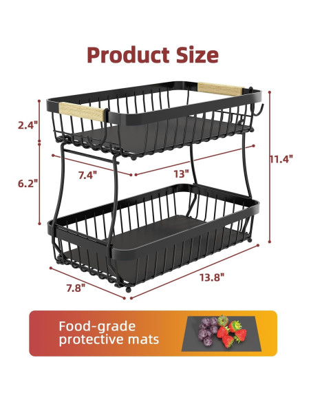 Cesta de Frutas 2 Niveles Sevenblue con Soportes para Plátanos