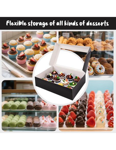 Cajas de Cupcakes VGOODALL 6PCS con Ventana Negras 33.5x24.9cm