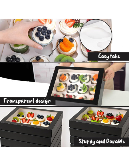 Cajas de Cupcakes VGOODALL 6PCS con Ventana Negras 33.5x24.9cm