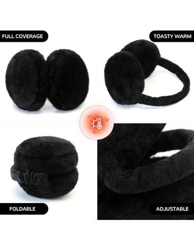 Cubiertas de Orejas Plegables para Mujeres Invierno Negro