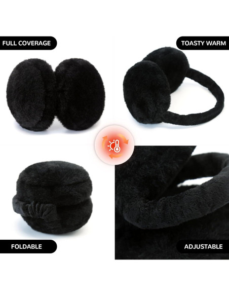 Cubiertas de Orejas Plegables para Mujeres Invierno Negro