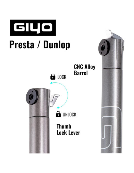Bomba de Bicicleta GIYO GM04 - Válvula Presta, 120 PSI, Ligera