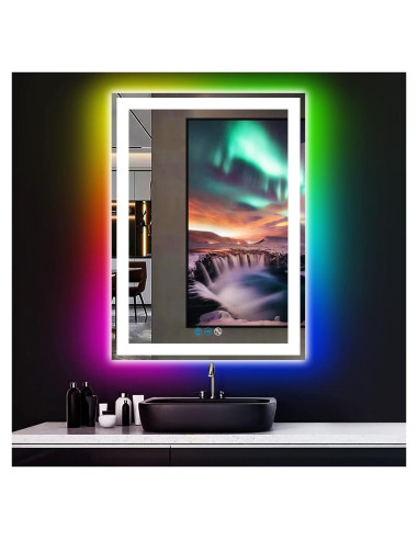 Espejo de Baño LED ARUMMA 76x51 cm Cuadrado RGB Iluminado