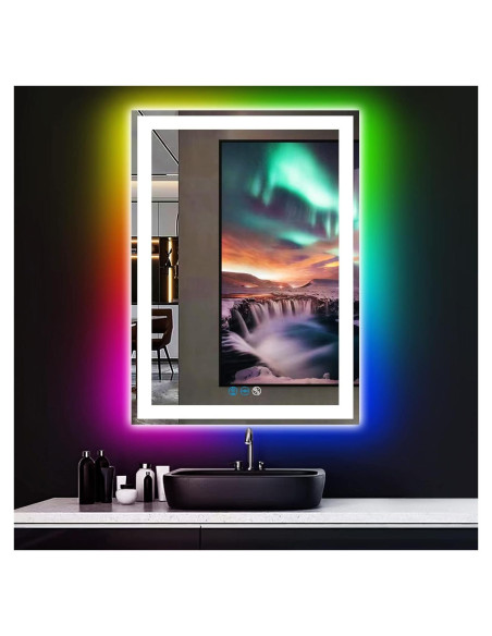 Espejo de Baño LED ARUMMA 76x51 cm Cuadrado RGB Iluminado