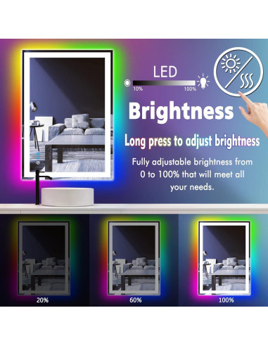 Espejo de Baño LED ARUMMA 76x51 cm Cuadrado RGB Iluminado