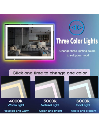 Espejo de Baño LED ARUMMA 76x51 cm Cuadrado RGB Iluminado