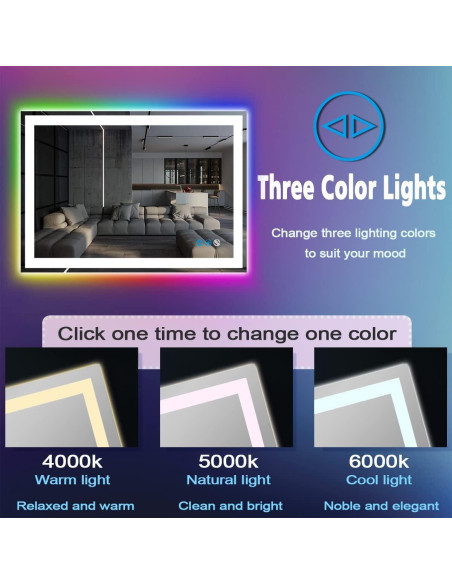 Espejo de Baño LED ARUMMA 76x51 cm Cuadrado RGB Iluminado