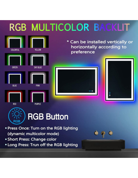 Espejo de Baño LED ARUMMA 76x51 cm Cuadrado RGB Iluminado