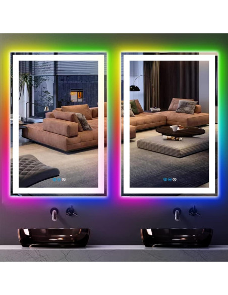 Espejo de Baño LED ARUMMA 76x51 cm Cuadrado RGB Iluminado