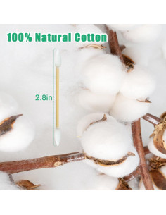 1000 Bastones de Algodón Punta Doble Egaageoi - Mango de Bambú 2