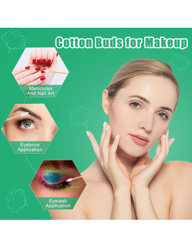 1000 Bastones de Algodón Punta Doble Egaageoi - Mango de Bambú