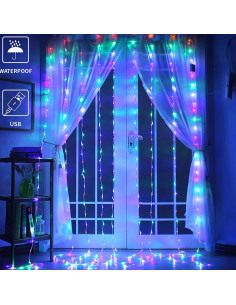 Luces de Cuerda de Cortina YEOLEH Multicolor 2.4x1.8m USB 2