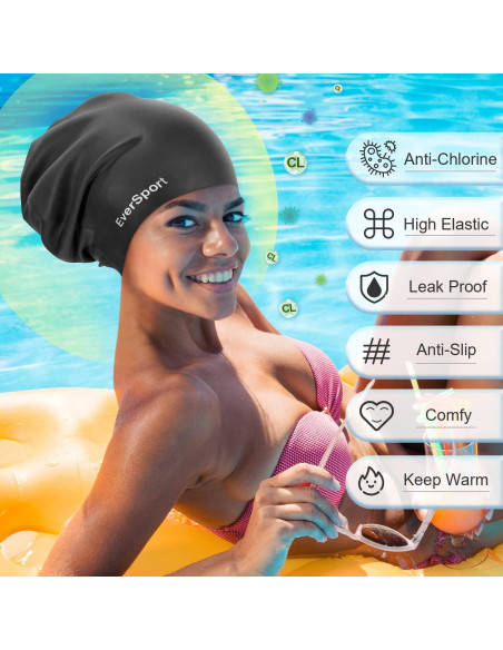 Gorro de natación grande EverSport de silicona para trenzas