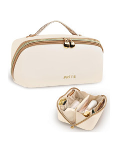 Bolsa de Maquillaje Prite Grande Beige Impermeable con Divisor