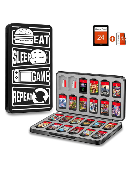 Funda para Juegos Nintendo Switch AMOACCESSORIES 24 Tarjetas Negro