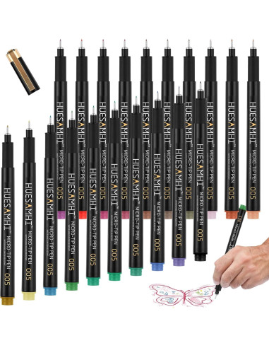 Set de 20 Micro Pen Huesamhi Tinta Impermeable 0.20mm