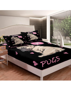 Juego de Sábanas Individual Feelyou Pug Caricatura 3D 2