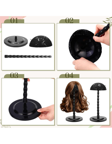 Soporte para Pelucas Geelin - 4 Piezas Antideslizantes 35 cm Negro
